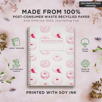 Decomposition Donut Time College Ruled Spiral Notebooks – 9.75 x 7.5 Journal with 160 Lined Pages – Cute Notebooks for School Supplies, Home & Office – 100% Recycled Paper – Made in USA - color: Pink Donut, style: Spiral-bound