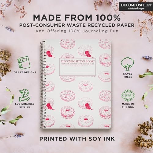 Decomposition Donut Time College Ruled Spiral Notebooks – 9.75 x 7.5 Journal with 160 Lined Pages – Cute Notebooks for School Supplies, Home & Office – 100% Recycled Paper – Made in USA - color: Pink Donut, style: Spiral-bound