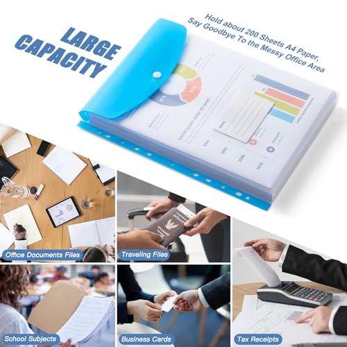 Binder Pocket Organizer Folders, 12 Pack Expandable Files Bag Plastic Envelopes Binder Folders with 11 Holes for 2/3/4 Ring Binder, Document Pouch with Snap Button and Label for School Office Home - color: Vertical-12 Pack