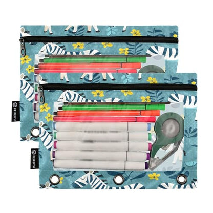 SUABO Zebras Pencil Pouch for 3 Ring Binder, 2 PCS Binder Pencil Pouch with Zipper, Clear Window Zipper Pencil Case Pencil Bags for Office Supplies - color: Zebras