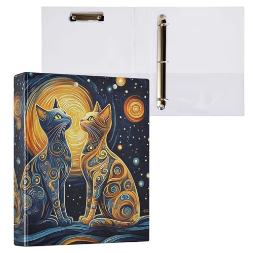 ALAZA 3 Ring Binder Abstract Two Cats Clipboard Round Ring Binder Holds 1.5 Inch Three Rings Binders for Office Supplies, 1Pack - color: Multicolored 36