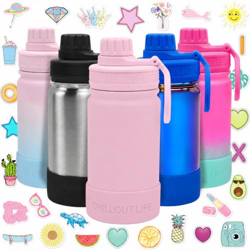 CHILLOUT LIFE 12oz Kids Insulated Stainless Steel Water Bottle with Leak Proof Spout Lid & 144 Stickers - color: Blush Pink, style: 12 oz