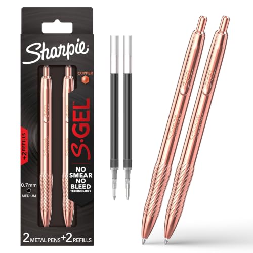 Sharpie S-Gel Pens, Copper Metal Body, Medium Point (0.7mm), Black Gel Ink, Includes 2 Pens and 2 Additional Ink Refills - size: 1 Count (Pack of 2)