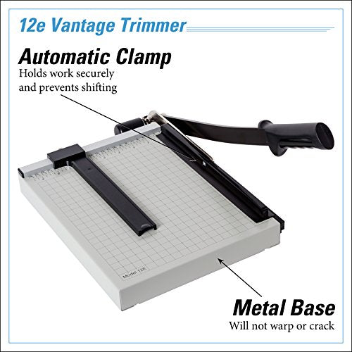 Dahle 12e Vantage Paper Trimmer, 12" Cut Length, 15 Sheet, Automatic Clamp, Adjustable Guide, Metal Base with 1/2" Gridlines, Guillotine Paper Cutter - style: Cut Length: 12"