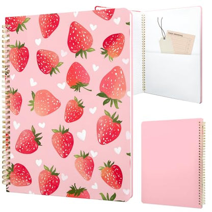 Cute Spiral Notebook journal A4 Aesthetic Pretty Design for Women Girls Kawaii with Pocket, 8.5 x 11 inch, Graph, Strawberry - color: Strawberry, style: Graph