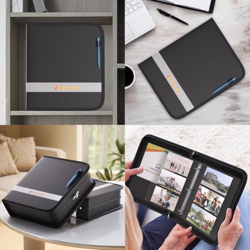 DocSafe 3 Ring Binder with Zipper,Fireproof 3 Inch Round Ring Binder with 2 Interior Pockets,PVC-Free,Portable School Office Home Safe Storage for Letter Size 8.5'' x 11'' Paper Photos Cards Black - size: 3 Inch