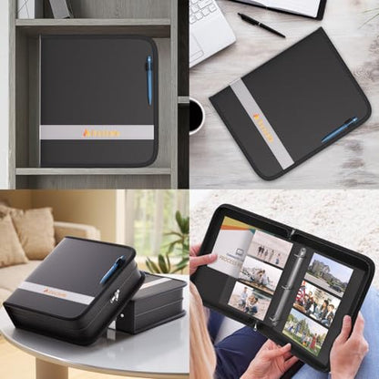 DocSafe 3 Ring Binder with Zipper,Fireproof 3 Inch Round Ring Binder with 2 Interior Pockets,PVC-Free,Portable School Office Home Safe Storage for Letter Size 8.5'' x 11'' Paper Photos Cards Black - size: 3 Inch