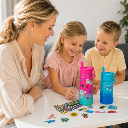 CHILLOUT LIFE 12oz Kids Insulated Stainless Steel Water Bottle with Leak Proof Straw Lid & 144 Stickers - color: Ocean Blue, style: 12 oz