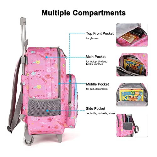 Tilami Rolling Backpack 18 inch Double Handle Wheeled Laptop Boys Girls Travel School Children Luggage Toddler Trip (Pink Horse) - color: Horse Pink