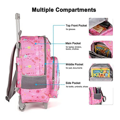 Tilami Rolling Backpack 18 inch Double Handle Wheeled Laptop Boys Girls Travel School Children Luggage Toddler Trip (Pink Horse) - color: Horse Pink