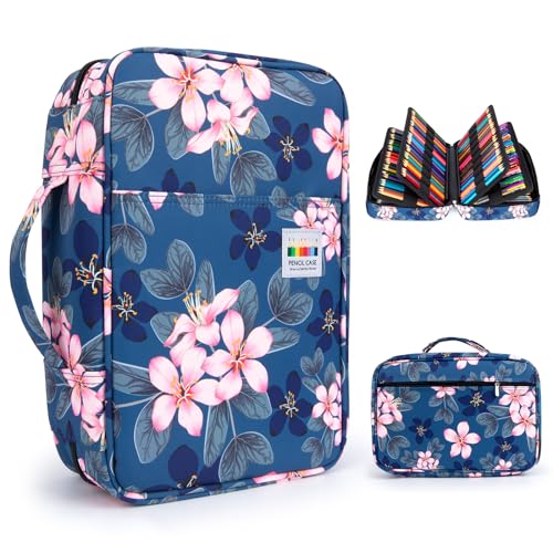 YOUSHARES 300 Slots Color Pencil Case - Pen Case Organizer with Handy Wrap & Zipper, Multilayer Holder for Prismacolor Colored Pencils & Gel Pen (Magnolia) - color: Magnolia
