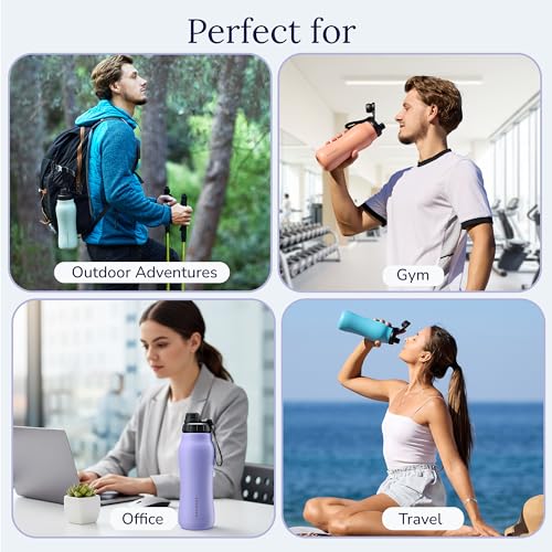 Insula Stainless Steel Water Bottle with Spout & Straw lid, BPA Free & Leakproof, Double Walled Vacuum Insulated water bottle for Sports, Bike, Travel & Hiking (Ocean Blue, 24 Oz) - color: Ocean Blue