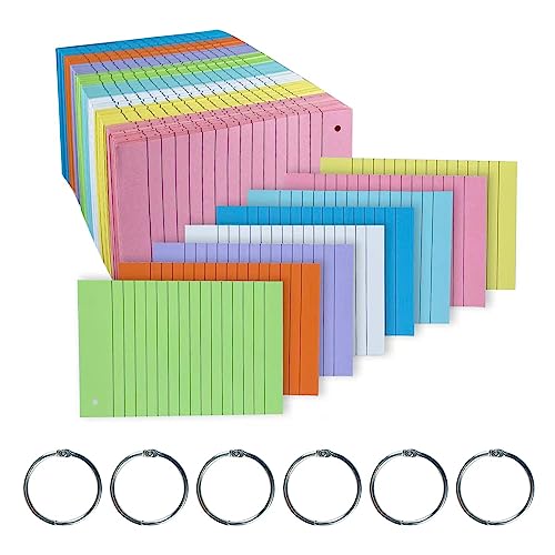 TFLFL Index Cards 4x6 Inch, 600PCS Flash Cards with Rings 8 Colors Ruled Index Cards, Assorted Lined Colored Flashcards, Thin Note Cards Paper, Study Card Memo Scratch Pad for Home Office School - color: 600 4x6inch Rings