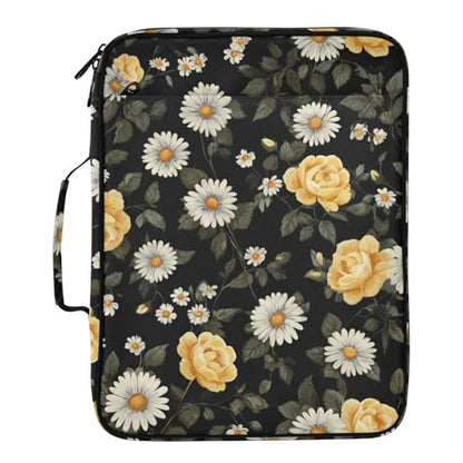 ALAZA Daisies Floral Yellow Roses Zipper Binder with Handle, 7-Pocket Expanding File Folder, Detachable 3-Ring Binder, File Organizer for Home Office Work A4 Letter Size Paper Document