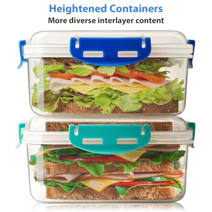 4 PCS Sandwich Containers - 100% Airtight & BPA-Free & Microwave & Dishwasher Safe Kitchen Storage Containers with Upgraded Snaps, 2 heightened Containers for Lunch Boxes and 2 normal version | Kitchen food Storage Containers with Upgraded Snaps lids, 2 h