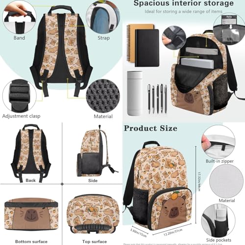 Capybara Orange 3pcs School Backpack Set With Lunch Box Pencil Case, 17 Inch Large Capacity Bookpacks 3 In 1 Set For Boys Girls - color: Capybara Orange