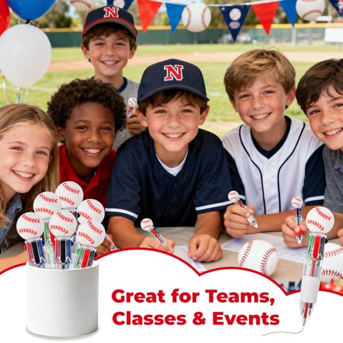 Baseball Party Favors Baseball Pens Mini Multicolor Pen in One Cute Fun 4-in-1 Pens Bulk Cool Ballpoint Pen for Birthday Gifts Teacher Supplies (Baseball, 24) - style: Baseball