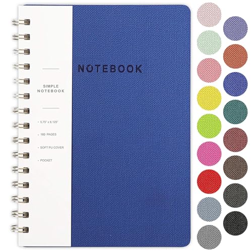 Spiral Notebook-5.75" x 8.125" College Ruled Journal with Inner Pockets and 160 Pages,PU Leather Cover Business Journal, Twin-Wire Binding Notebook Perfect for Office & Home School Supplies Navy Blue - color: 006-Navy Blue-1pack, size: A5-160 pages