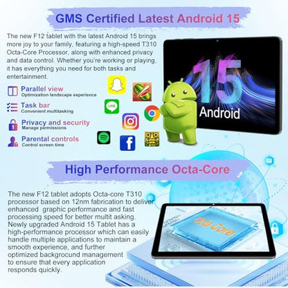 Android 15 Tablet 30GB+128GB+1TB Expand, 2026 10.1 Inch Octa-Core 8000mAh Electronics Tablets with Keyboard Mouse, Gemini AI, 5G WiFi, 1280x800 IPS Touchscreen, GPS, BT5.0, Widevine L1 -Metal Black - color: Black