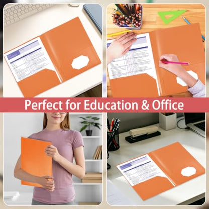 Orange Folders with Pocket 7 Pack, 2 Pocket File Folders Bulk, Plastic Paper Folder, File Folders with Card Slot for Student School, Home Office Business Supplies - color: Orange