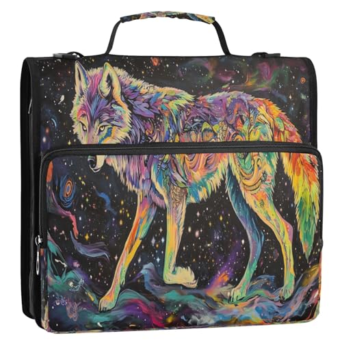 Wolf Universe Color Zipper Binder with Handle 500 Sheets Large Capacity 1.5 Inch 3 Ring Binders with Shoulder Strap Multi Pockets School Office Binder Organizer for Girls Boys Students
