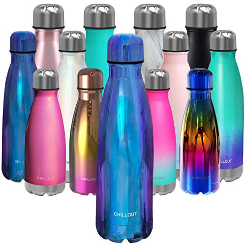 CHILLOUT LIFE Stainless Steel Water Bottle: 17 oz Double Wall Insulated Cola Bottle Shape for Cold and Warm Drinks, BPA Free Metal Sports Bottle, Dishwasher Safe Paint - color: Magic Blue, size: 17 Ounces, style: 1 Pack