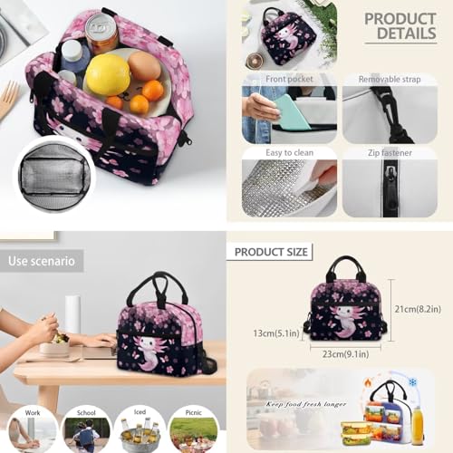 Cherry Blossom Backpack Axolotl Backpack for Girls with Lunch Box Water Bottle Holder and Aesthetic Pencil Case 4PCS Set 4th 5th 6th Grade Cute Bookbag 17 inch Kawaii School Bag for Boys - color: Cherry Blossom Axolotl