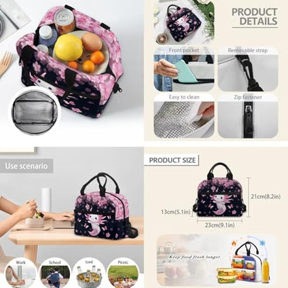 Cherry Blossom Backpack Axolotl Backpack for Girls with Lunch Box Water Bottle Holder and Aesthetic Pencil Case 4PCS Set 4th 5th 6th Grade Cute Bookbag 17 inch Kawaii School Bag for Boys - color: Cherry Blossom Axolotl