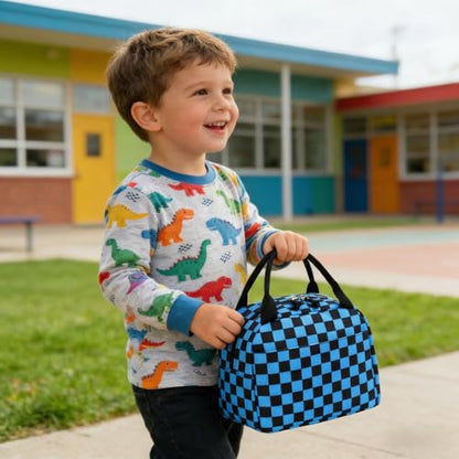 CAMTOP Boys Lunch Box Kids Insulated Lunch Bag Kids Cute Lunchbox for Boys Loncheras Para Niños - color: Blue Check