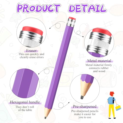 16 Inch Wooden Large Jumbo Pencils Giant Big Funny Wood Pencil with Cap and Eraser Fun Novelty Gifts for Kids School Kindergarten Home Office Prop Supplies(Purple) - color: Purple