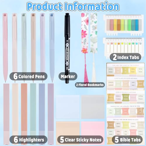 26Pcs Bible Study Supplies Journal Kit Aesthetic Pastel Highlights Pens Tabs Bookmarks for Women Teens School Accessories Cute Colorful Bible Highlighters Pens No Bleed Sticky Notes Index Maskers - color: Aa-26pcs bible study supplies journal kit