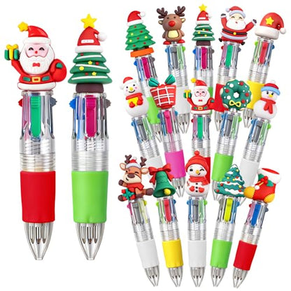 15 Pcs 4 in 1 Mini Christmas Multicolor Ballpoint Pens | Cartoon CuteRetractable Ballpoint Pen 0.7mm for School Home Office Stationery or Fun Gifts for Children - style: ChristmasBallpointPens15Pcs