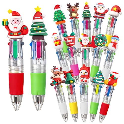 15 Pcs 4 in 1 Mini Christmas Multicolor Ballpoint Pens | Cartoon CuteRetractable Ballpoint Pen 0.7mm for School Home Office Stationery or Fun Gifts for Children - style: ChristmasBallpointPens15Pcs