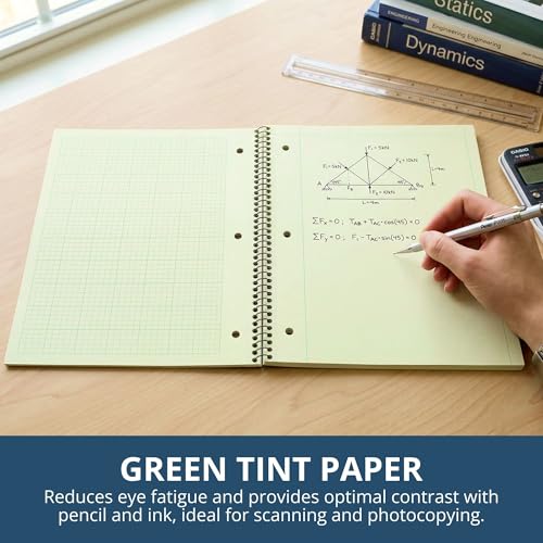 Roaring Spring Graph Ruled Spiral Engineering Notebook, Engineering Graph Paper, 24 Pack, 5x5 Enclosed Grid, 8.5" x 11", 80 Perforated Sheets, 3 Hole Punched, Green Tinted Sheets, Made in USA - color: Green Paper, style: Pack of 24