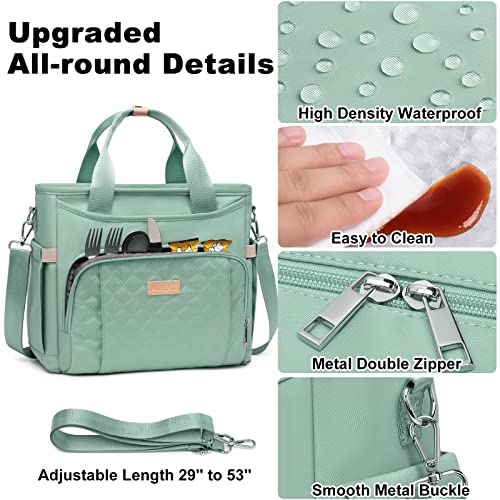 AIJIEKE Large Insulated Lunch Bag for Women Men, Work Lunch Box Tote, Green | Leakproof, durable multi-compartment cooler. Reusable with shoulder strap. Perfect for travel meal prep, picnic, beach - color: Green