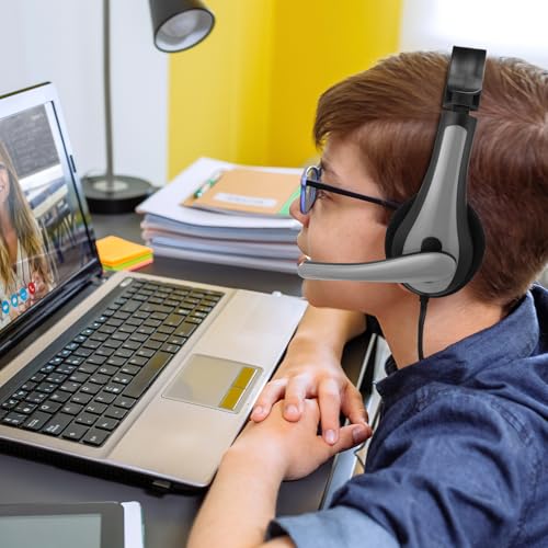 Yunsailing 20 Pack Bulk Classroom Headphones with Microphone Students Wired School Class Set Headphones for School Library Computer Office Adults 3.5 Jack Universal Plug(Grey) - color: Grey