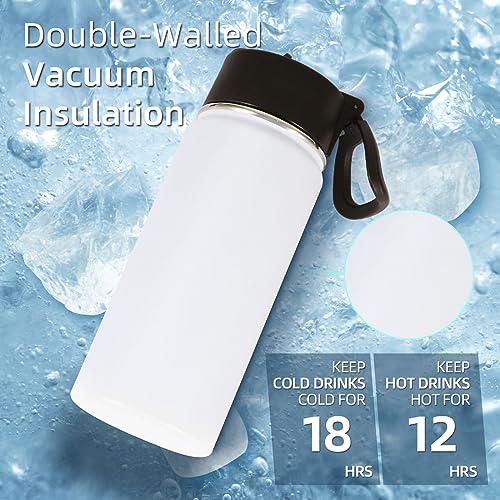 Volhoply Kids Insulated Water Bottle with Straw,16oz Stainless Steel Cold Water Bottles for School,BPA-Free Metal Wide Mouth Cups with Handle Lid,Reusable Double Wall Vacuum Sport Flask(White,1) - color: White