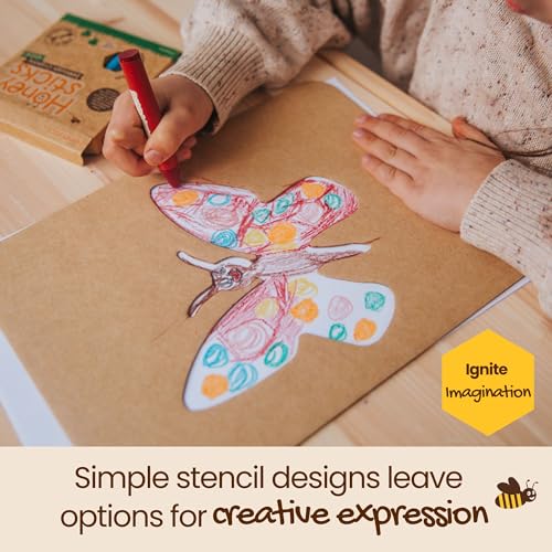Honeysticks Kids Activity Set - 6 Large Stencils for Kids Plus Jumbo Non-Toxic Beeswax Crayons (8pk), Perfect First Stencils for Toddlers Preschool Art, Drawing and Coloring, Ideal Gifts for 3-5