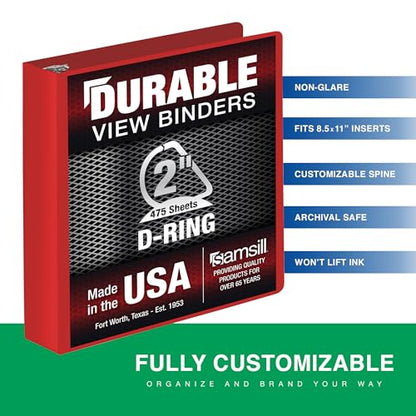 Samsill Durable 2 Inch Binder, D Ring Binder, Customizable Clear View Cover, Ruby Red, Holds 475 Pages - color: Red, size: 2 Inch