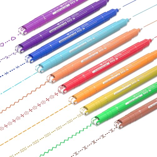 10 Colors Curve Highlighter Pens Set, 10 Different Shapes Dual Tip Markers, Cool Pens for Journal Planner Scrapbook Art Office School Supplies for Kids Adults - color: Pattern Tip + Fine Tip (10 vibrant)