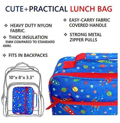 kinsho Bento Lunch Box, Water Bottle, Ice Pack Set For Kids Toddlers, 5 Portion Sections, Removable Plastic Tray, Small Pre School Daycare Lunches, Snack Container, Blue Red Space Rocket - color: Blue Red Rocket Set