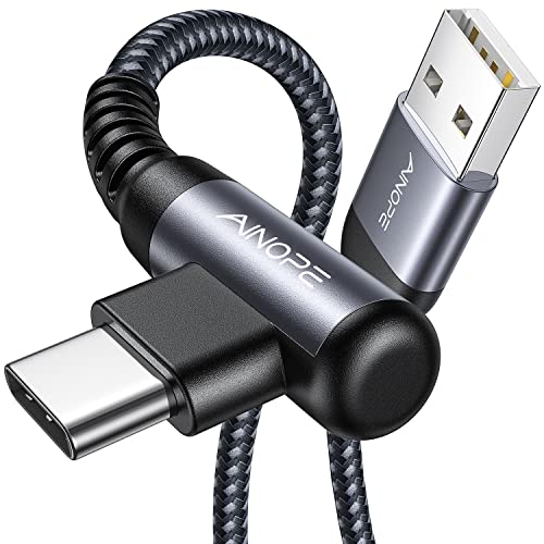 AINOPE USB to USB C Cable [2-Pack, 6.6ft] 3.1A Fast Charger Type C Right Angle, Resistant Nylon Braided C Type Charging Cable Compatible with Galaxy S10 S9 Plus S21, Note 10 9 LG, Type C Charger - color: Space Grey, size: 6.6FT+6.6FT