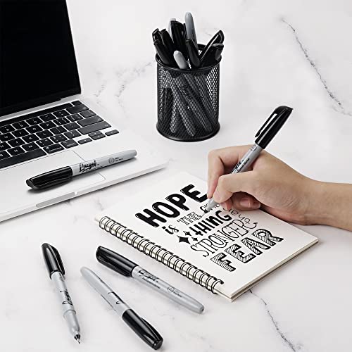 LAZGOL Permanent Markers Bulk, Ultra Fine Point, 60 Pack Black 0.4 mm Permanent Marker set, Felt Tip Pens Works on Plastic, Wood, Stone, Metal and Glass for Doodling, Marking