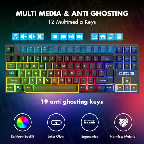 Wireless Gaming Keyboard Mouse,Recharge LED Lighted Combo for Xbox PS5/4 PC | 87 Key Backlit Ergonomic Wireless Mouse and Keyboard Combo for Xbox PS5 PS4 PC Laptop