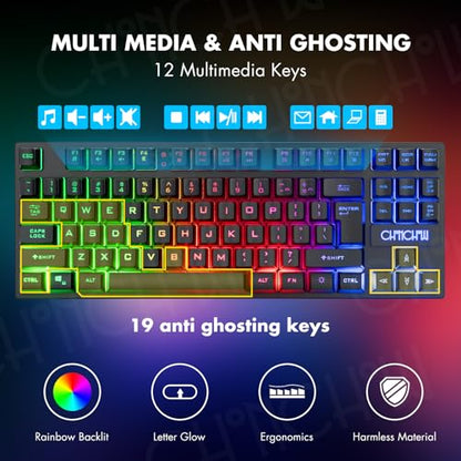 Wireless Gaming Keyboard Mouse,Recharge LED Lighted Combo for Xbox PS5/4 PC | 87 Key Backlit Ergonomic Wireless Mouse and Keyboard Combo for Xbox PS5 PS4 PC Laptop