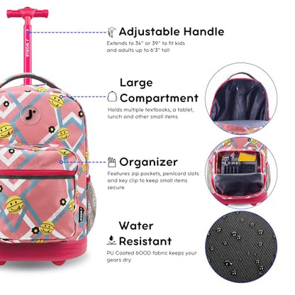J World Sunrise Kids Rolling Backpack with Wheels for Girls Boys, Roller Bookbag for School, 18 x 13 x 9 Inches, Basketbally - color: Basketbally