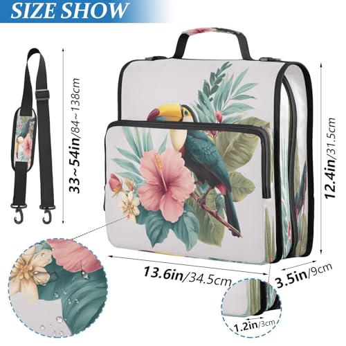 3 Ring Zipper Binder Toucan Bird Tropical Leaves Binders Bag with Shoulder Strap 500 Sheets Paper Organizer Trapper Keeper Documents Storage File Folder for School Office - color: A2392