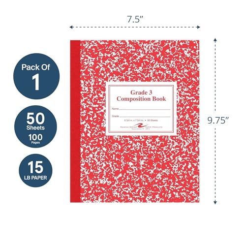 Roaring Spring Paper Products Composition Book, Grade 3 Ruled, 50 Sheets, 9-3/4 x 7-3/4 Inches, Red (ROA77922) - color: Red (Grade 3), size: 9.75" x 7.75" 50 Sheets (Pack of 1)