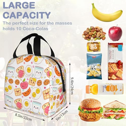 Cute Food Insulated Lunch Bag Reusable Cookies Eggs Lunch Box Women Men,Cooler Thermal Meal Tote for Kids School Student Picnic Office Work - color: Cute Food ,Cookies Eggs