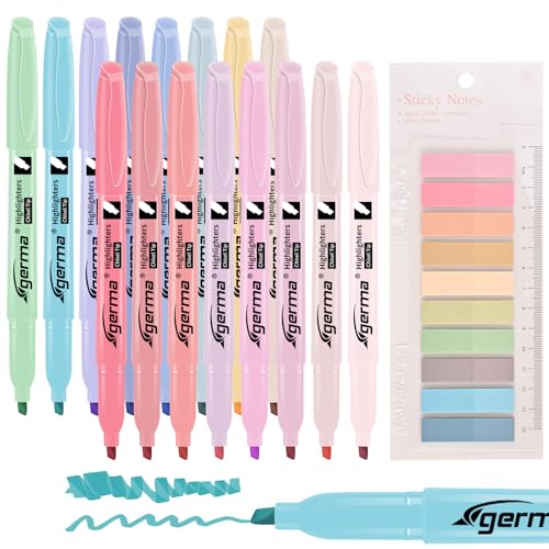 Cgerma Pastel Highlighters Assorted Colors 16 Pack, 200 transparent sticky tabs, Chisel Tip Cute Aesthetic Highlighters No Bleed, Quick-Drying for Journaling, Bible Study, School Office Supplies - color: 16 Pastel